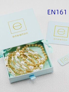 Enewton White Pearl And Gold Bead Bracelet Set